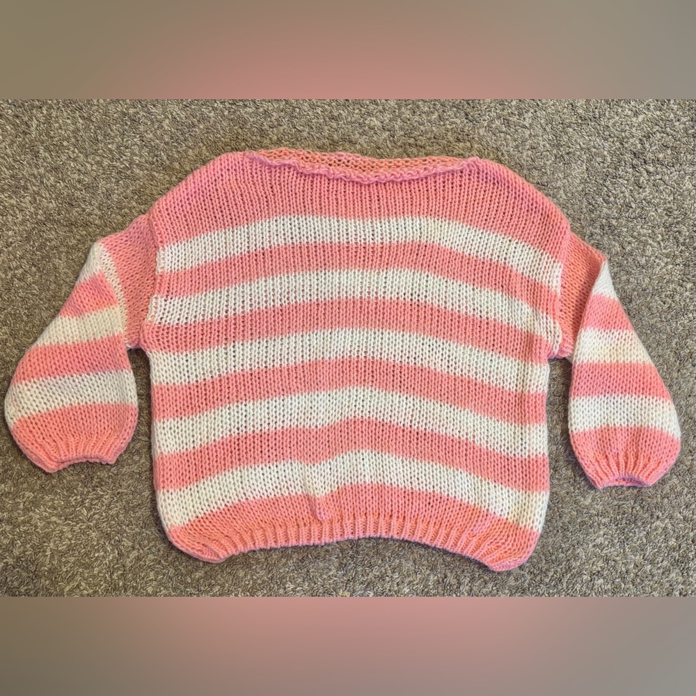 Pink and White Striped Lightweight Knit Sweater Women’s Small | Valentine’s Day